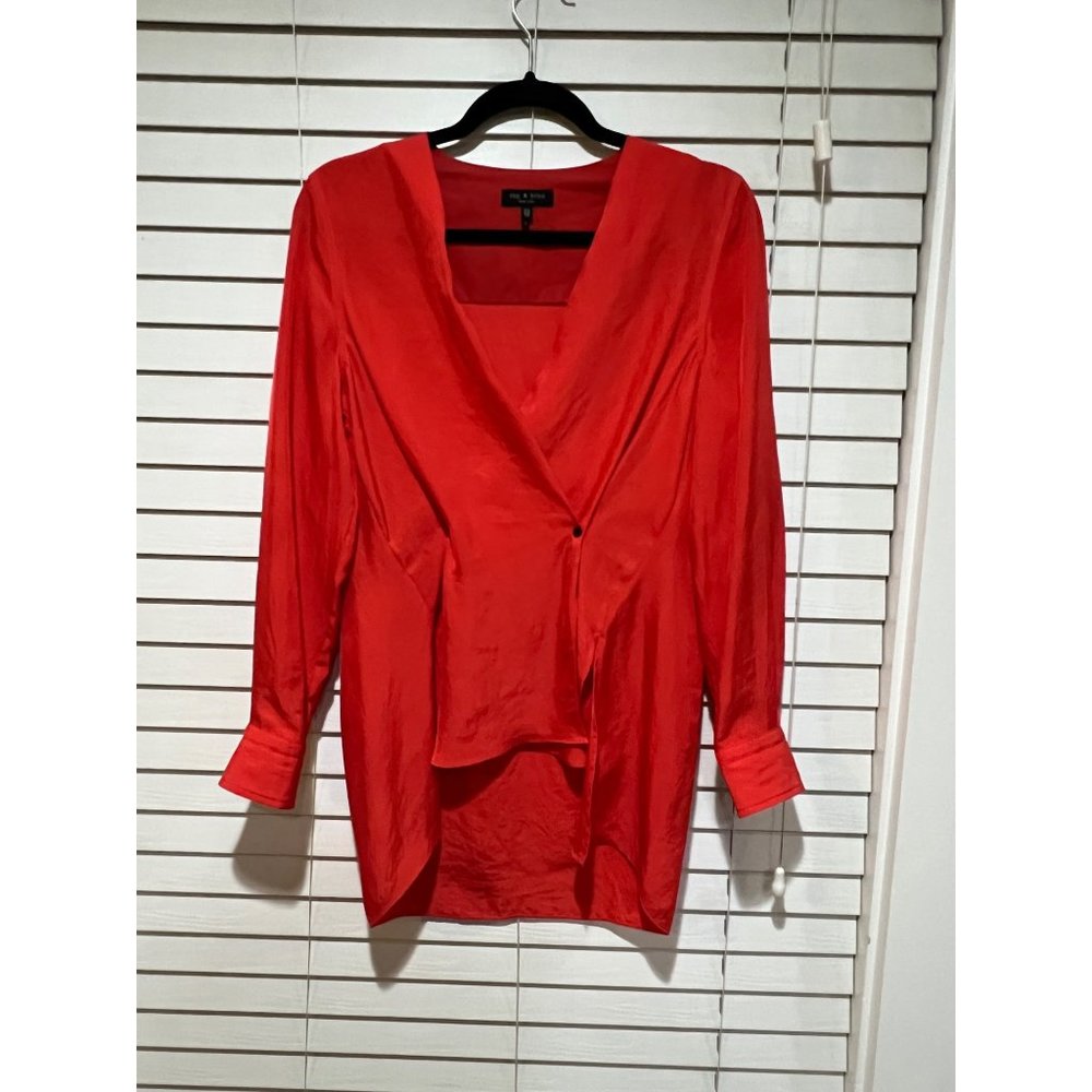 Rag & Bone Red Silk Long Sleeve Wrap Blouse Top Shirt Womens XS